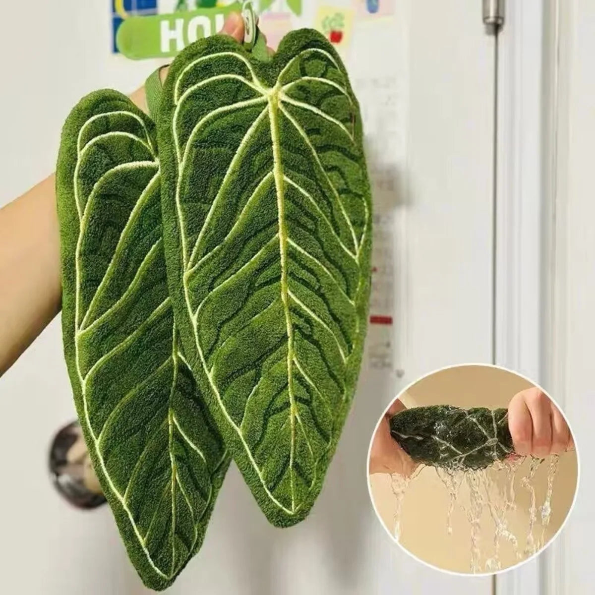 Plant Towels Leaf Design Ultra Absorbent Quick Dry Washable with Hanging Ring Hand Towel for Bathroom Kitchen Towel Decor